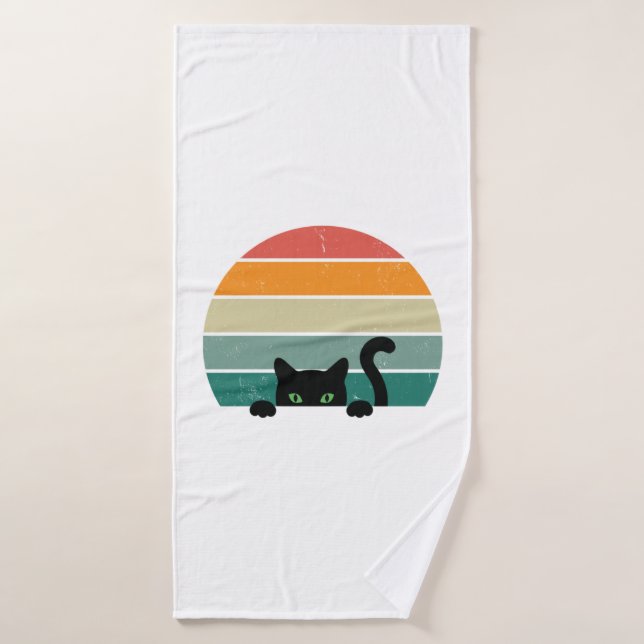 Black Cat Peeking Sunset Vintage 3 (Toalla de baño)