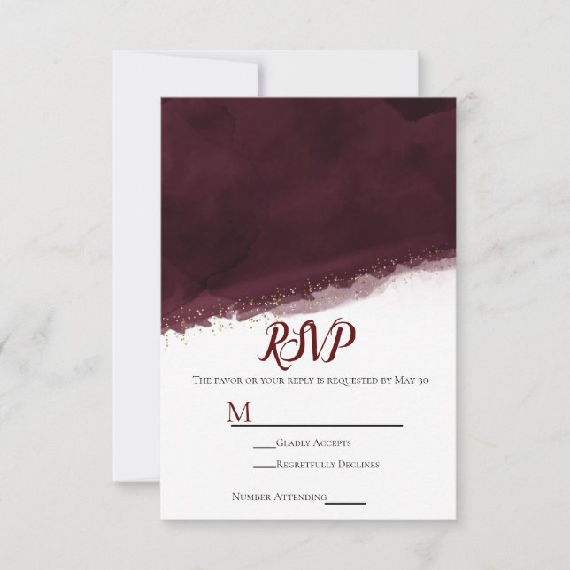 Black Cherry Watercolor Oro Boda moderna RSVP (Anverso)