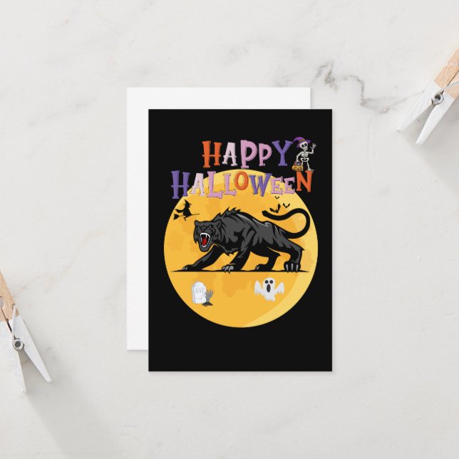 black cougar on halloween night invitation card (Anverso/Reverso In Situ)