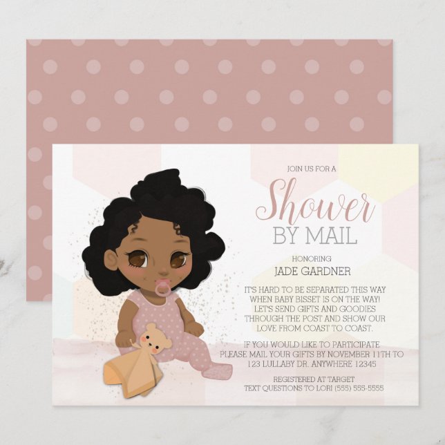 Black Curly Hair Baby Shower Por Invitación Por Co (Anverso / Reverso)