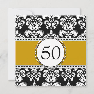 Black Damask 50 cumpleaños invitaciones de oro