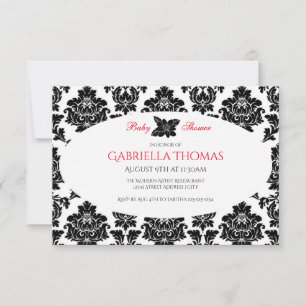 Black Damask & Flor - Invitación para Baby Shower 