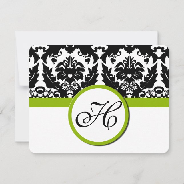 Black Damask Heart Swirl con Apple Green RSVP (Anverso)