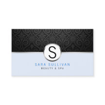 Black Damask Monogram Beauty Spa tarjeta de visita