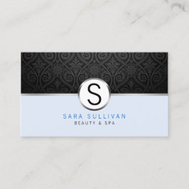 Black Damask Monogram Beauty Spa tarjeta de visita
