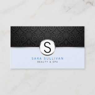Black Damask Monogram Beauty Spa tarjeta de visita