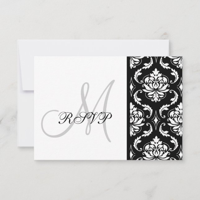 Black Damask Monogram Wedding RSVP (Anverso)