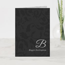Black Damask Monogrammed Deluxe Greeting