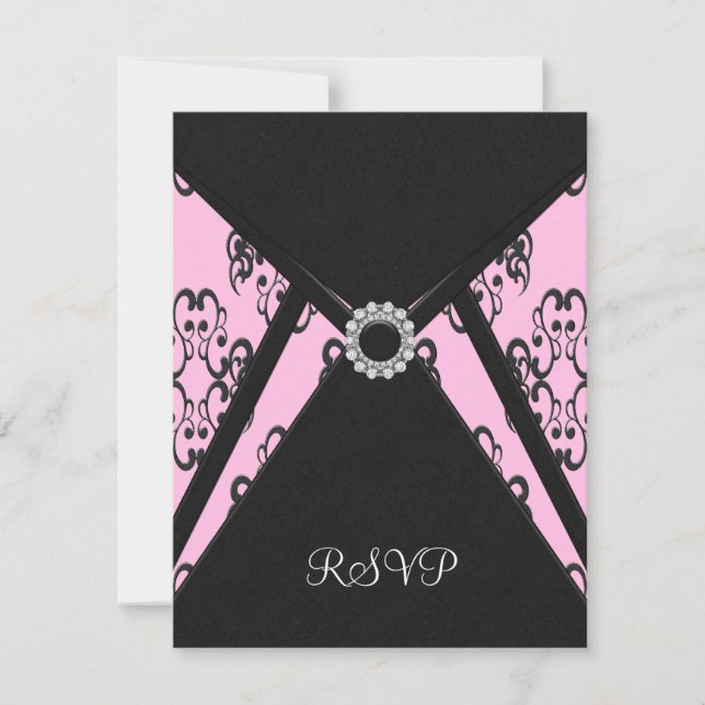 Black Damask Pink Elegant Black RSVP (Anverso)