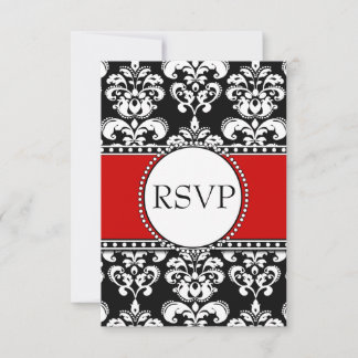 Black Damask Red RSVP para invitaciones cuadradas