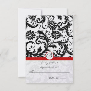 Black Damask Swirls Red Trim Wedding RSVP