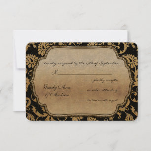 Black Damask Swirls Wedding RSVP