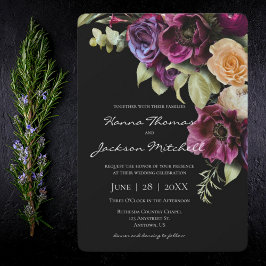 Black Dark Moody Elegant Invitación a la boda flor