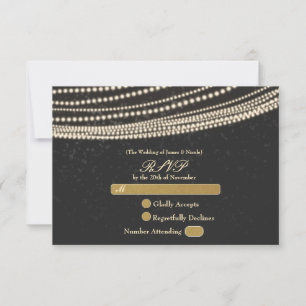Black Dark Night Sky & String Lights RSVP Card