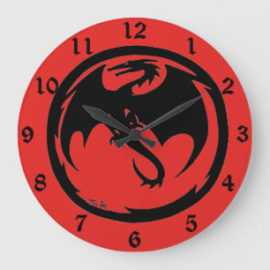 Black Dragon reloj de pared rojo con números
