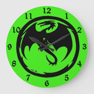 Black Dragon reloj de pared verde con números