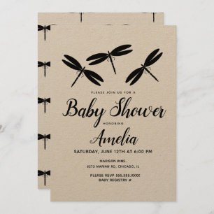 Black Dragonflies Invitación Rustica a Baby Shower