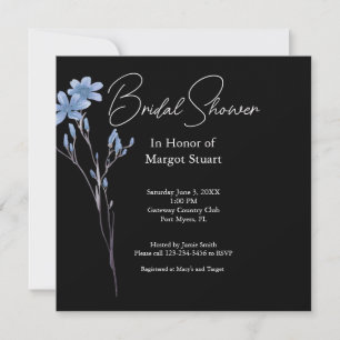 Black Elegant Flor White Script Bridal Shower