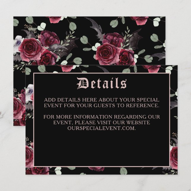 Black Elegic Bat Gótico y Tarjeta de Gabinete Rosa (Anverso / Reverso)