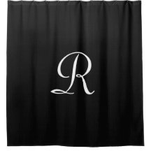 Black Faux Burlap Cortina de ducha Monograma blanc