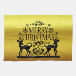 Black Faux Gold Merry Christmas Kitchen Toalla de 