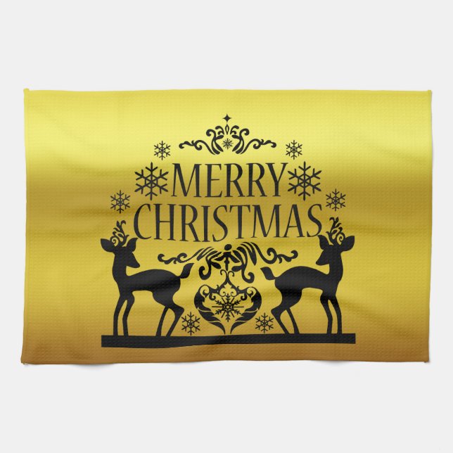 Black Faux Gold Merry Christmas Kitchen Toalla de  (Horizontal)