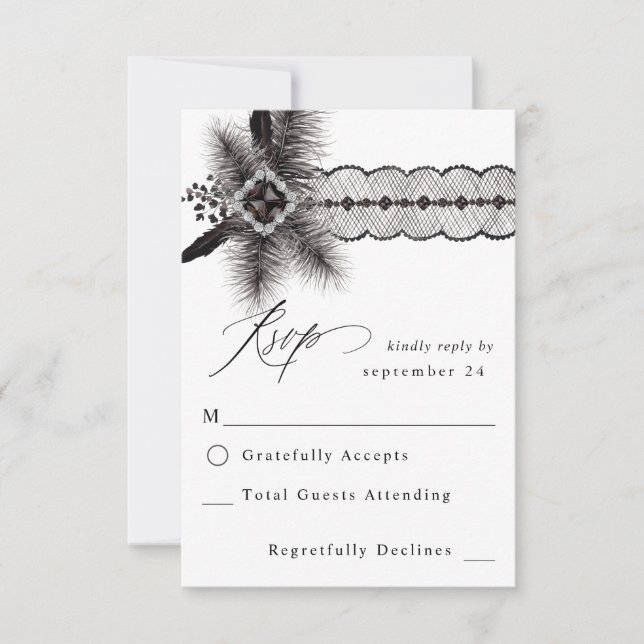 Black Feather and Lace w Meal RSVP (Anverso)