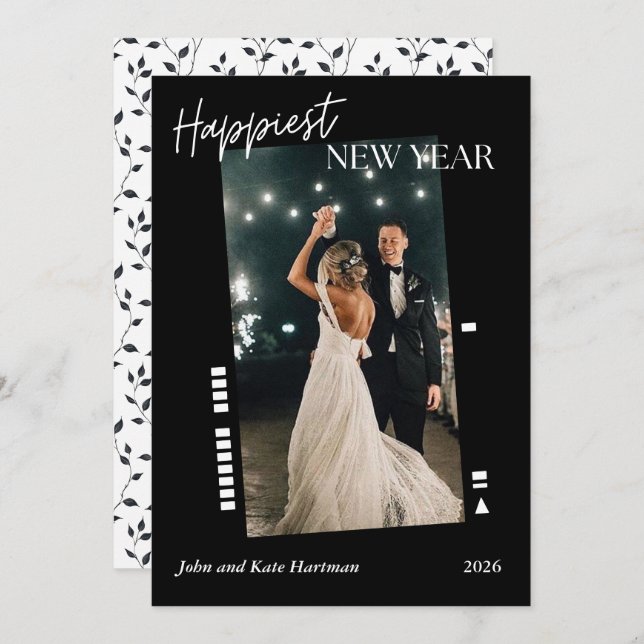 Black Film Happy New Year Photo Simple (Anverso / Reverso)