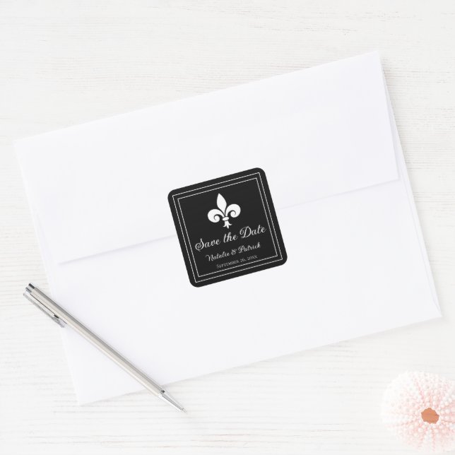 Black Fleur de Lis Save the Date Pegatinas (Sobre)