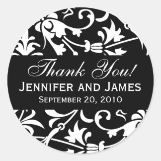 Black Floral Damask Wedding Gracias Etiquetas