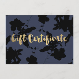 Black Floral Gold Text Blue Gift Certificado