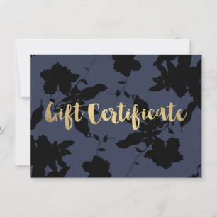 Black Floral Gold Text Blue Gift Certificado