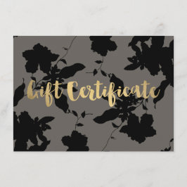 Black Floral Gold Text Gray Gift Certificate