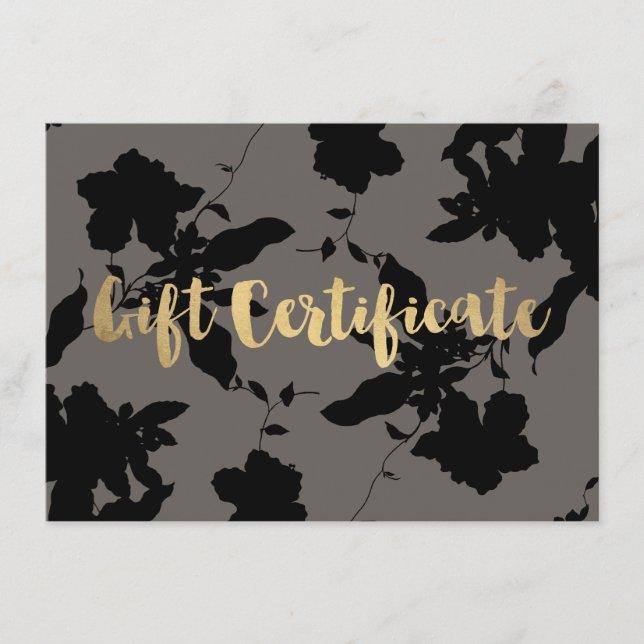 Black Floral Gold Text Gray Gift Certificate (Anverso)