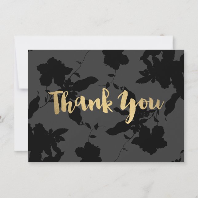 Black Floral Gold Textos Gracias Tarjeta (Anverso)