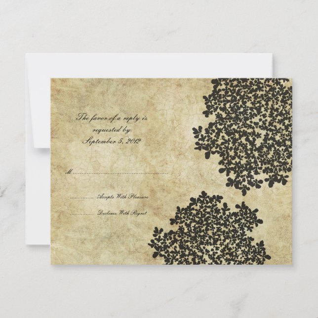 Black Floral Vintage Wedding RSVP (Anverso)
