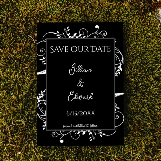 Black Flourish Guardar El Anuncio De Fecha (Black Flourish Save the Date Wedding Announcement)