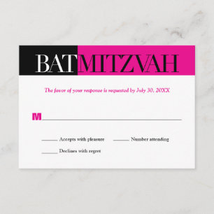 Black Fuchsia Block Bat Mitzvah Responde RSVP