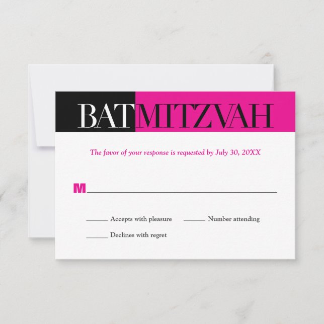 Black Fuchsia Block Bat Mitzvah Responde RSVP (Anverso)