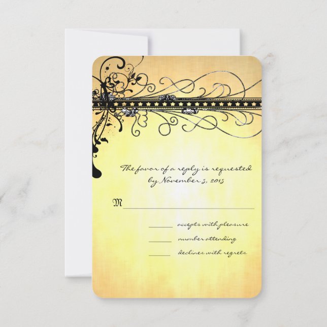 Black Funky Elegant Swirls Invitación a la boda (Reverso)