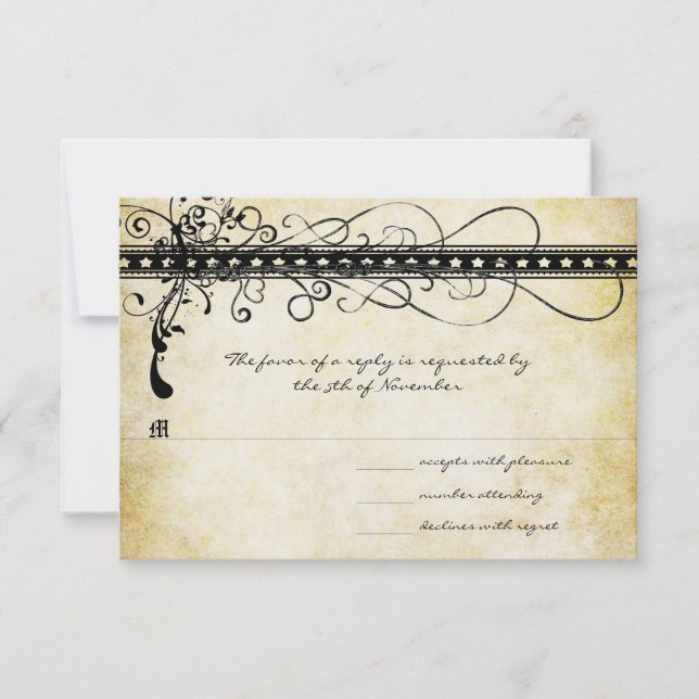 Black Funky Elegant Swirls Invitación a la boda (Anverso)