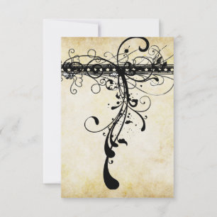 Black Funky Elegant Swirls Invitación a la boda
