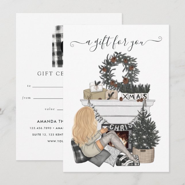 Black Gingham Plaid Corporate Christmas Tree (Anverso / Reverso)