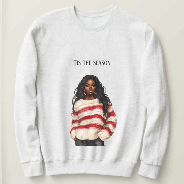 Black Girl Candy Cane RedStripes Sweater Christmas (Anverso del diseño)
