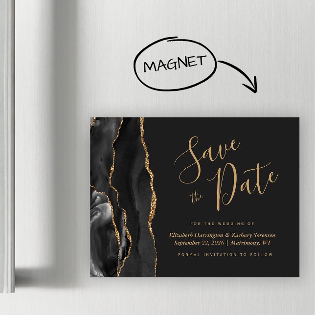 Black Gold Agate Dark Wedding Save the Date Magnet (Subido por el creador)
