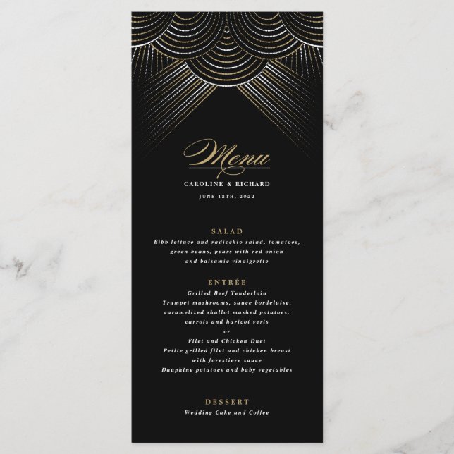 Black Gold Art Deco String Lights Flat Menu (Anverso)
