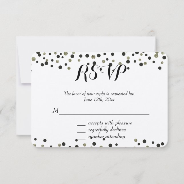 Black Gold Confetti RSVP (Anverso)