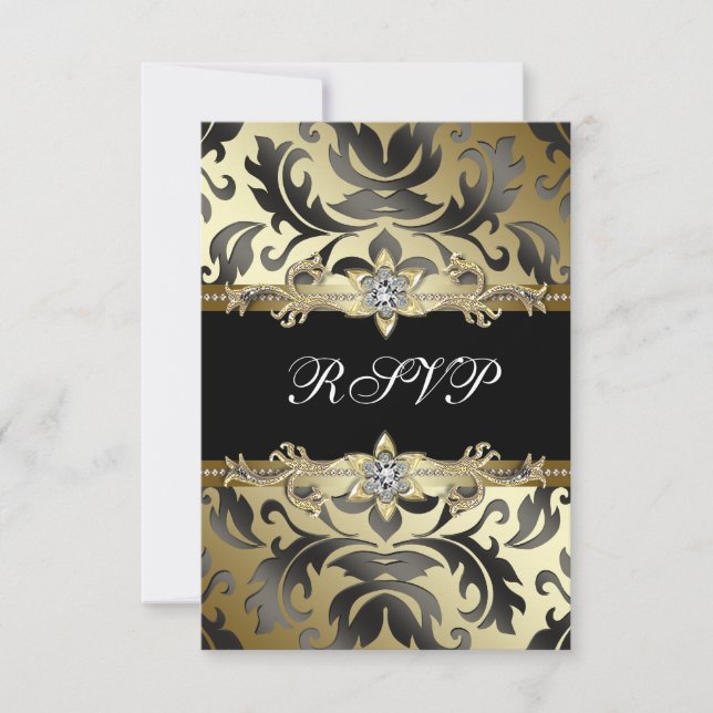Black Gold Damask All Occaon Fiesta RSVP (Anverso)