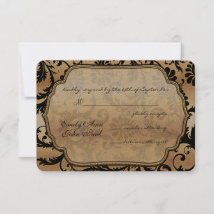 Black & Gold Damask Swirls Wedding RSVP