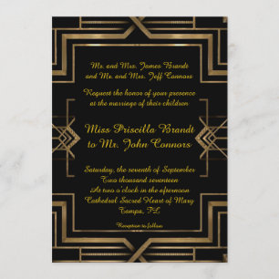 Black&gold de la invitación de la boda,